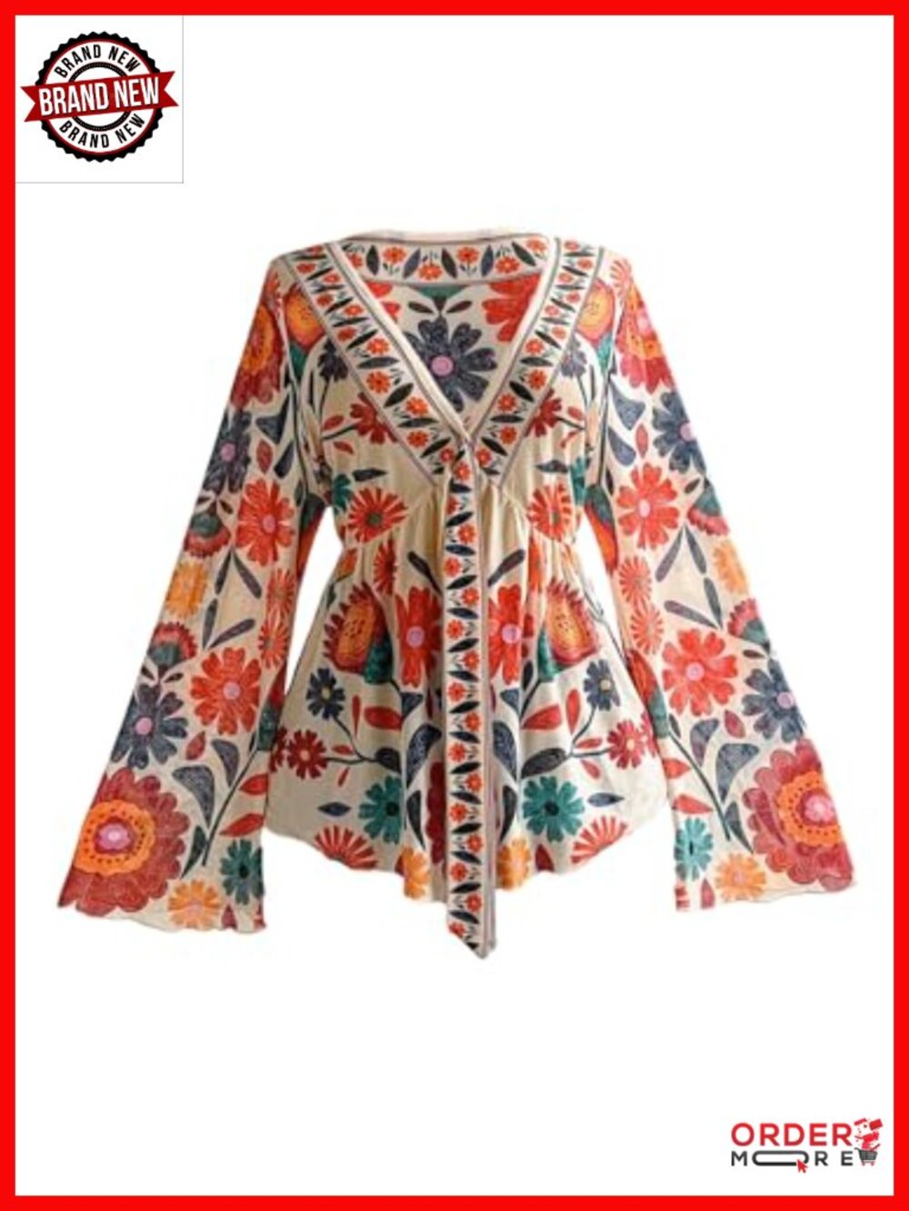 Plus Size Floral Peplum Boho Blouse Bell Sleeve Flowy Blouses